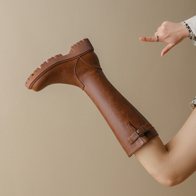 Women's Retro High Shaft Knight Boots with Belt Buckle and Metal Accents - Image 2