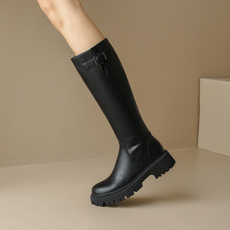 Women's Retro High Shaft Knight Boots with Belt Buckle and Metal Accents - Image 4