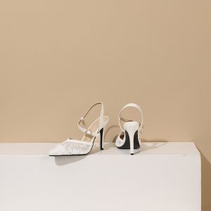 Embroidered Lace Pointed Toe High Heel Pumps for Women