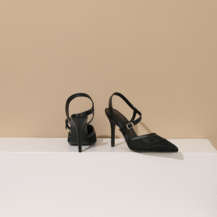 Embroidered Lace Pointed Toe High Heel Pumps for Women - Image 3