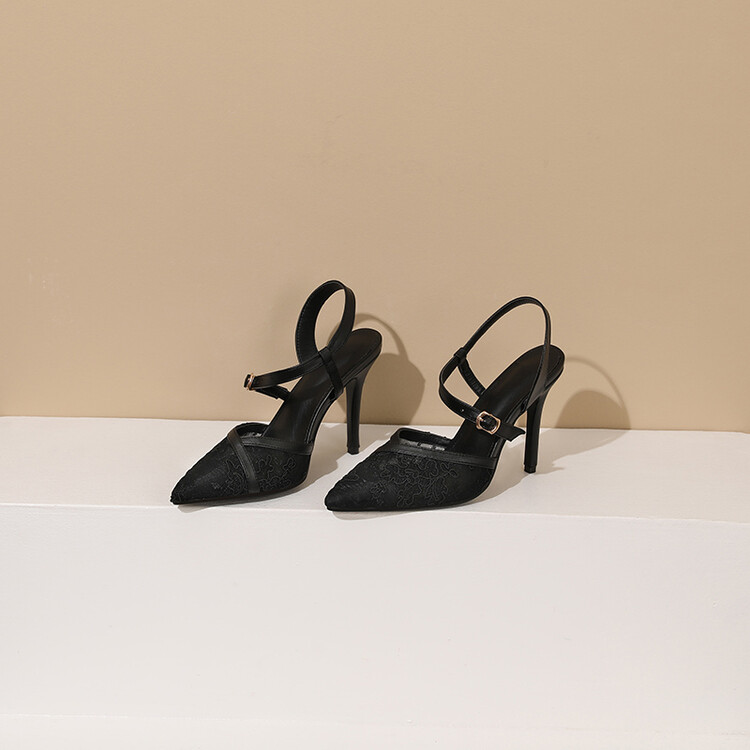 Embroidered Lace Pointed Toe High Heel Pumps for Women - Image 4