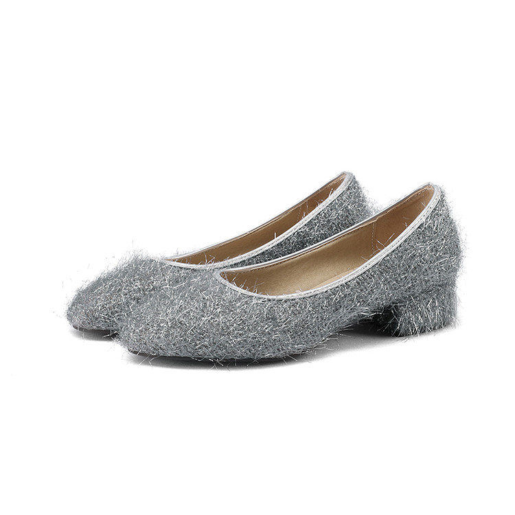 Women's Fashion Flat Shoes with Mid Chunky Heel Round Toe