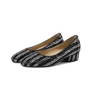 Women's Fashion Flat Shoes PU Round Toe Chunky Mid Heel Spring 2025