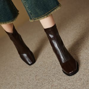 Stretch Sock Boots with Block Heel and Square Toe - Style o.html