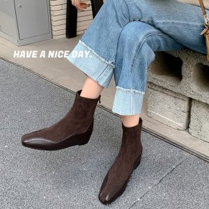 Stretch Sock Boots with Block Heel and Square Toe - Style a.html