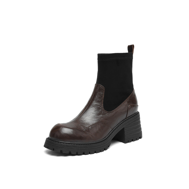 Stretch Sock Boots with Chunky Heel and Color Block Design - Image 5