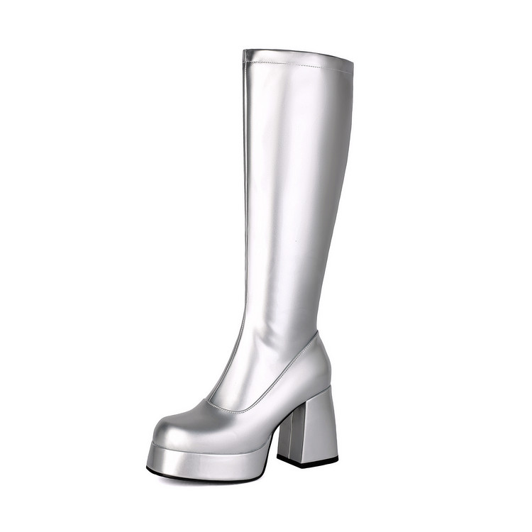 Women's Stretch Sock Boots with Chunky High Heel and Side Zipper - Image 5