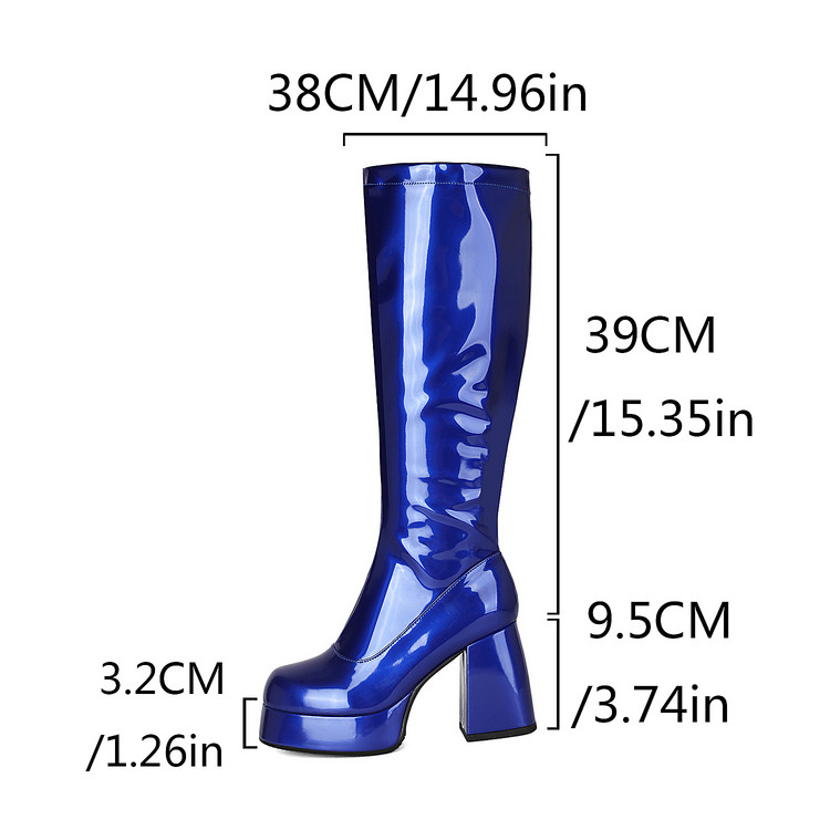 Women's Stretch Sock Boots with Chunky High Heel and Side Zipper - Image 4