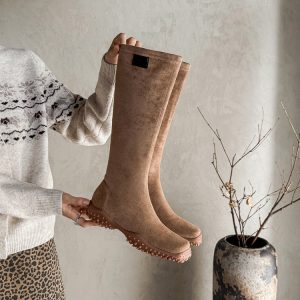 Stretch Sock Boots with Suede Upper and Side Zipper