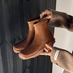 Women's Stretch Sock Boots with Square Toe and Hidden Wedge Heel